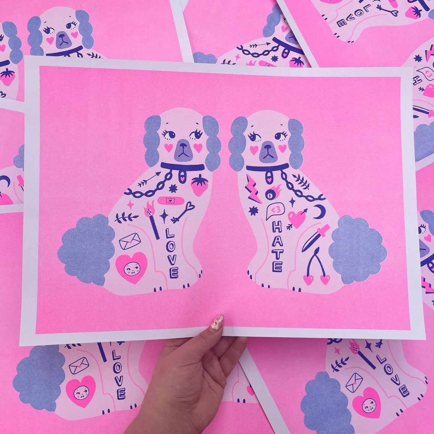 Valentines Dogs A3 Risograph Print