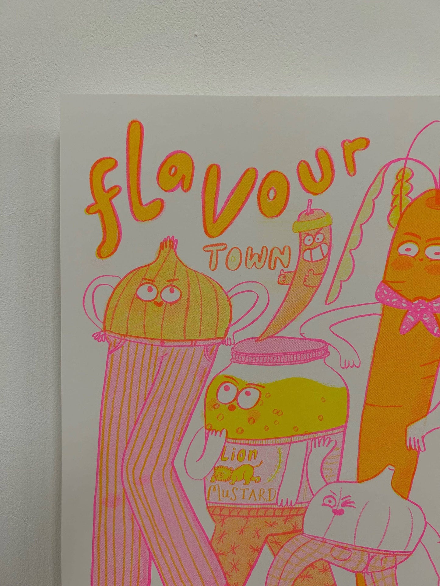 Flavour Town Neon Risograph Print Vegetable Friends A4