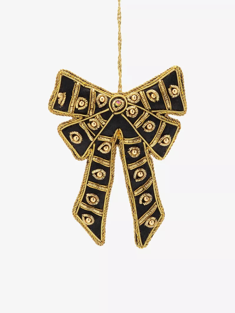 Black Bow Beaded Christmas Decoration