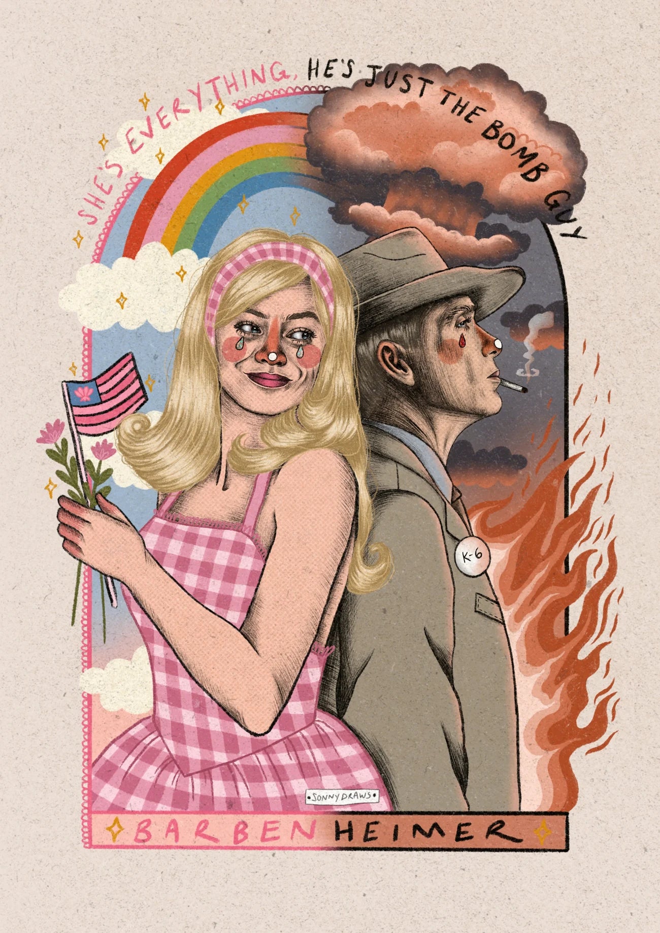 Barbie vs Oppenheimer A4 Art Print