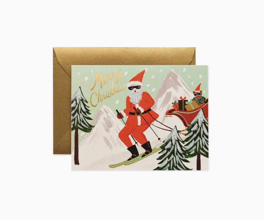 Skiing Santa Christmas Card