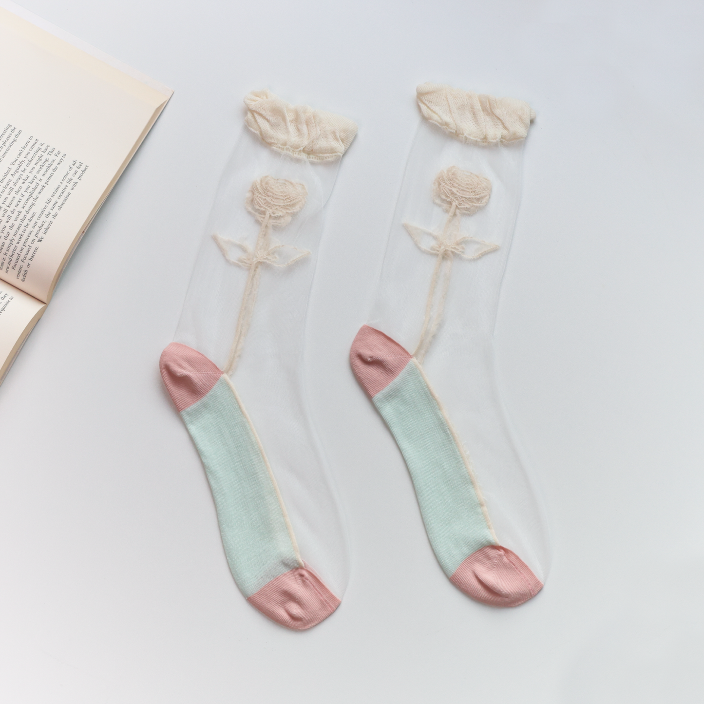 Women's Sheer Floral Crew Socks – Lightweight & Breathable: No.1