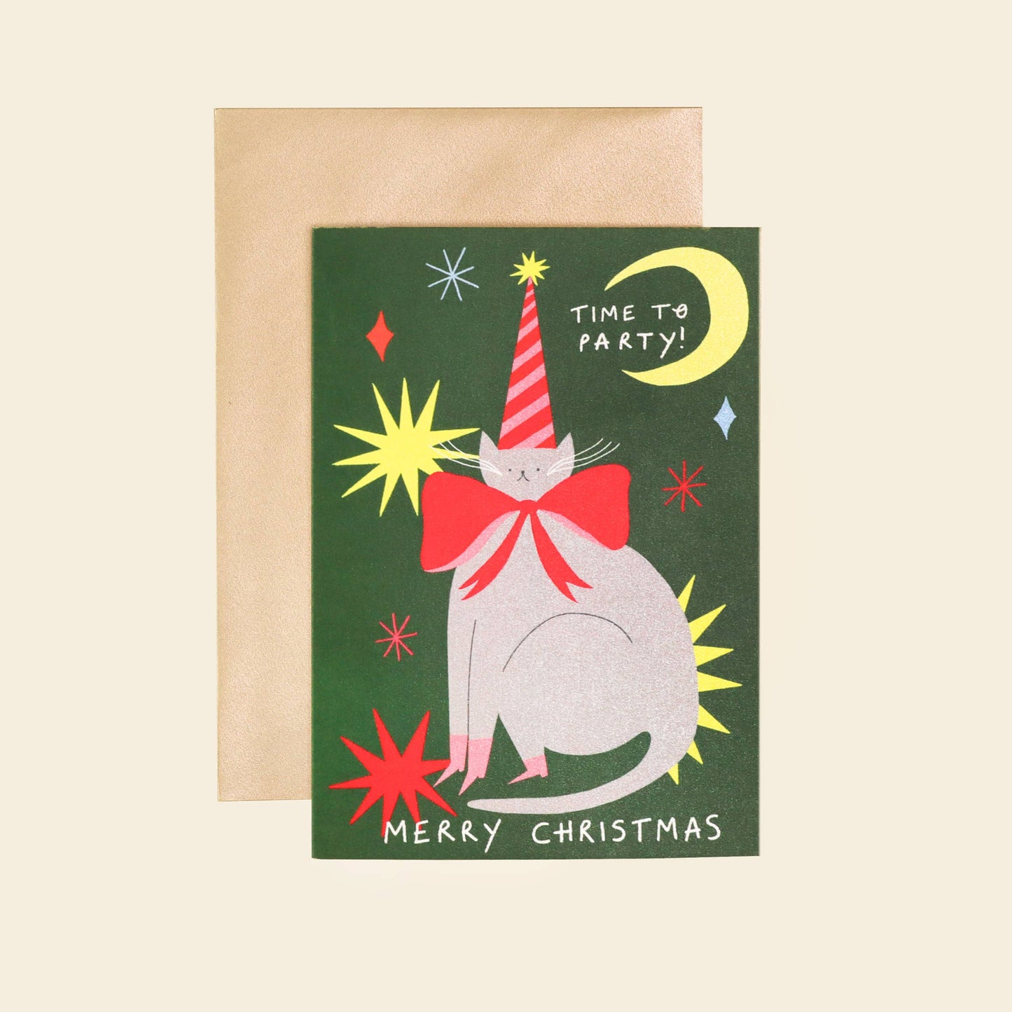 Time To Party Cat Christmas Card
