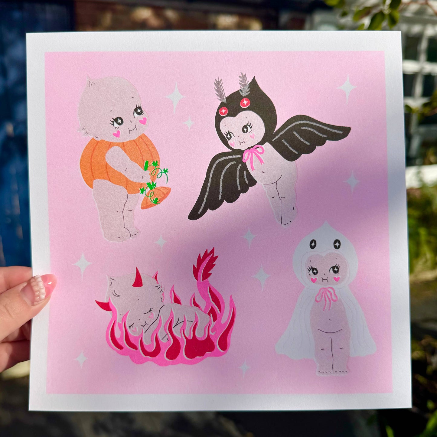 Halloween Kewpies 21 x 21cm Square Risograph Print