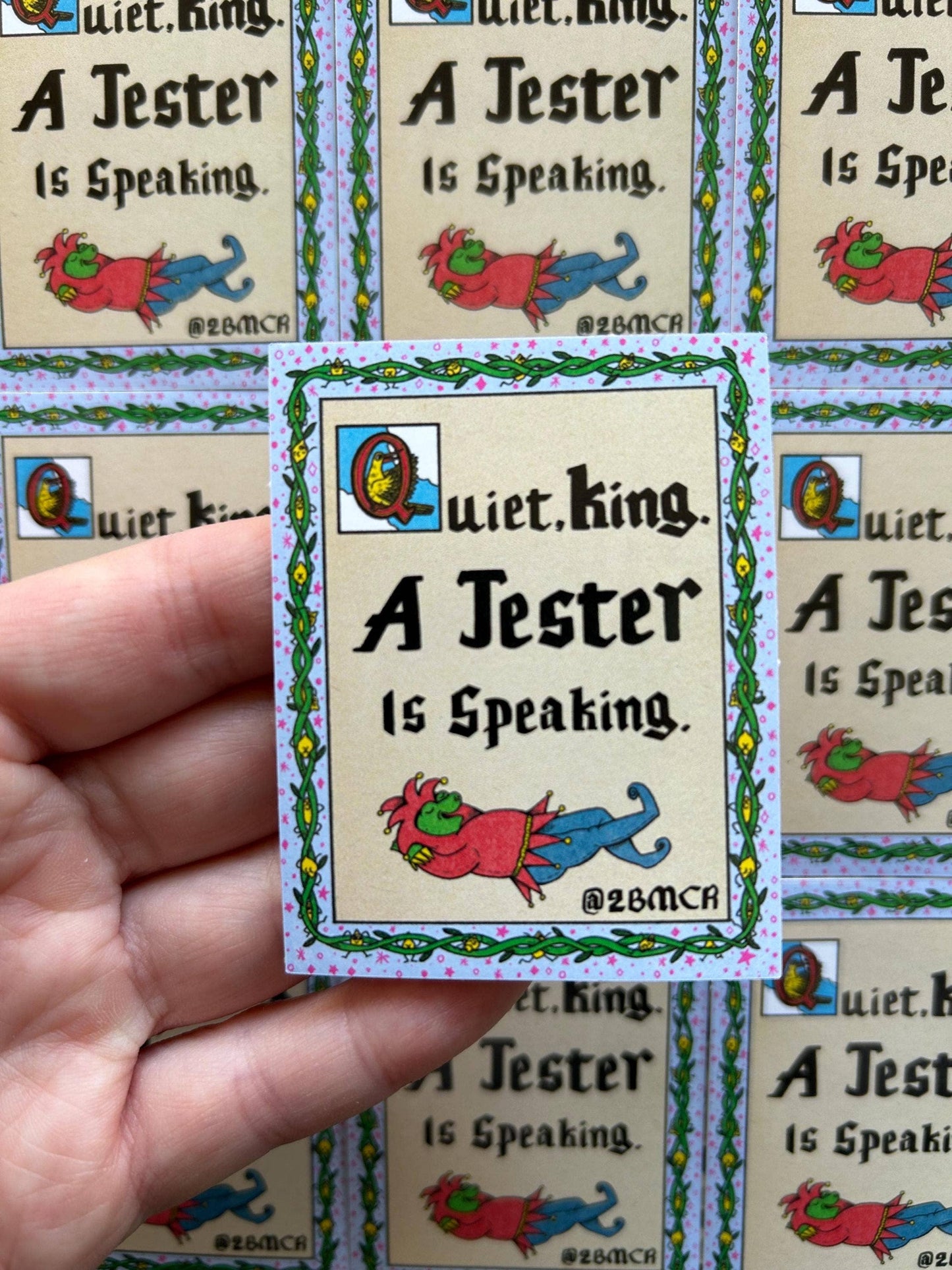 Quiet King Jester Speaking Medieval Manuscript Vinyl Sticker