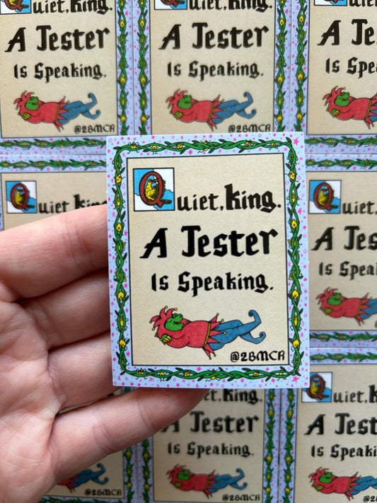 Quiet King Jester Speaking Medieval Manuscript Vinyl Sticker