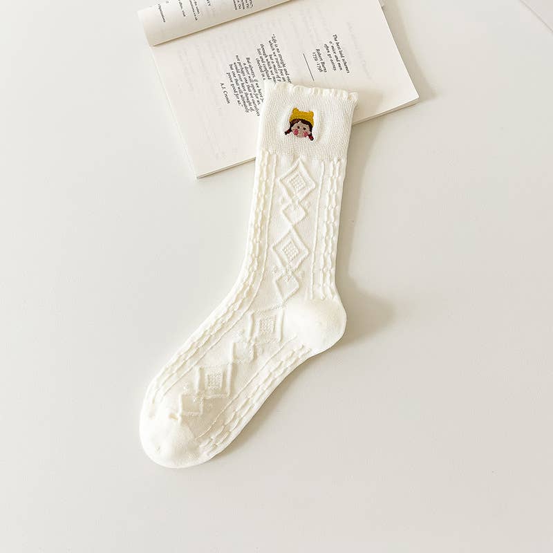 White Cotton Socks with Delicate Design - Cozy and Stylish: No.2
