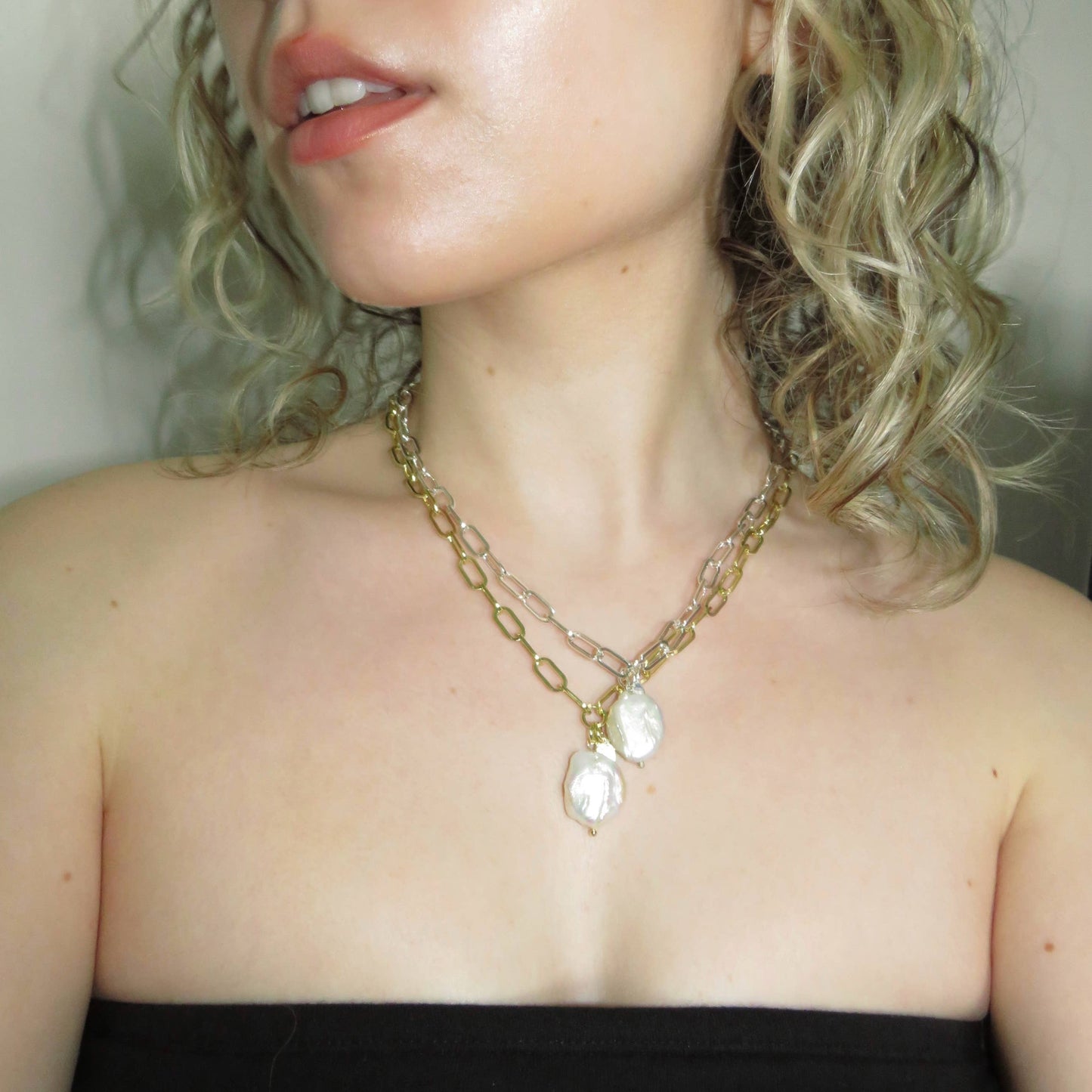 Natural Freshwater Pearl Necklace in Sterling Silver or Gold: Sterling Silver Plated