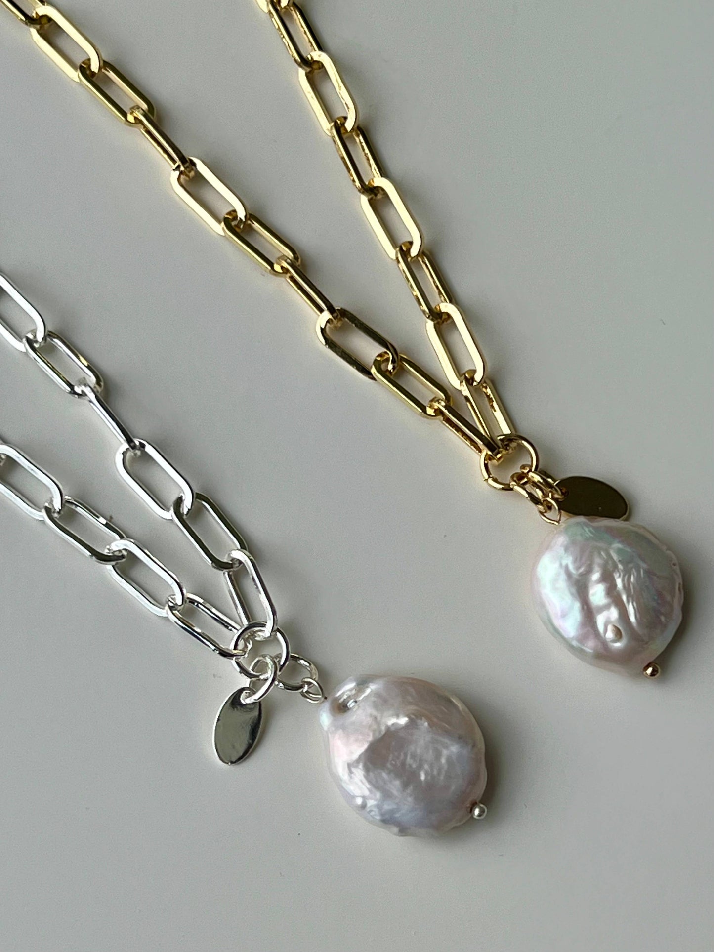 Natural Freshwater Pearl Necklace in Sterling Silver or Gold: Sterling Silver Plated