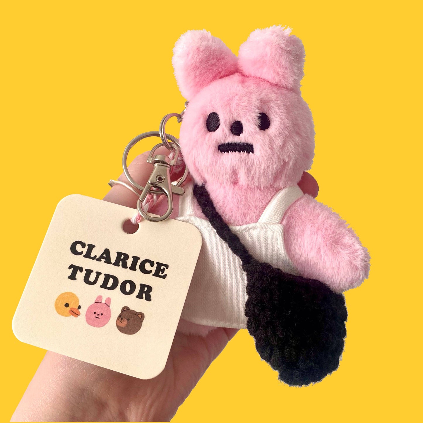 Pink Rabbit Plushie Keyring: Red