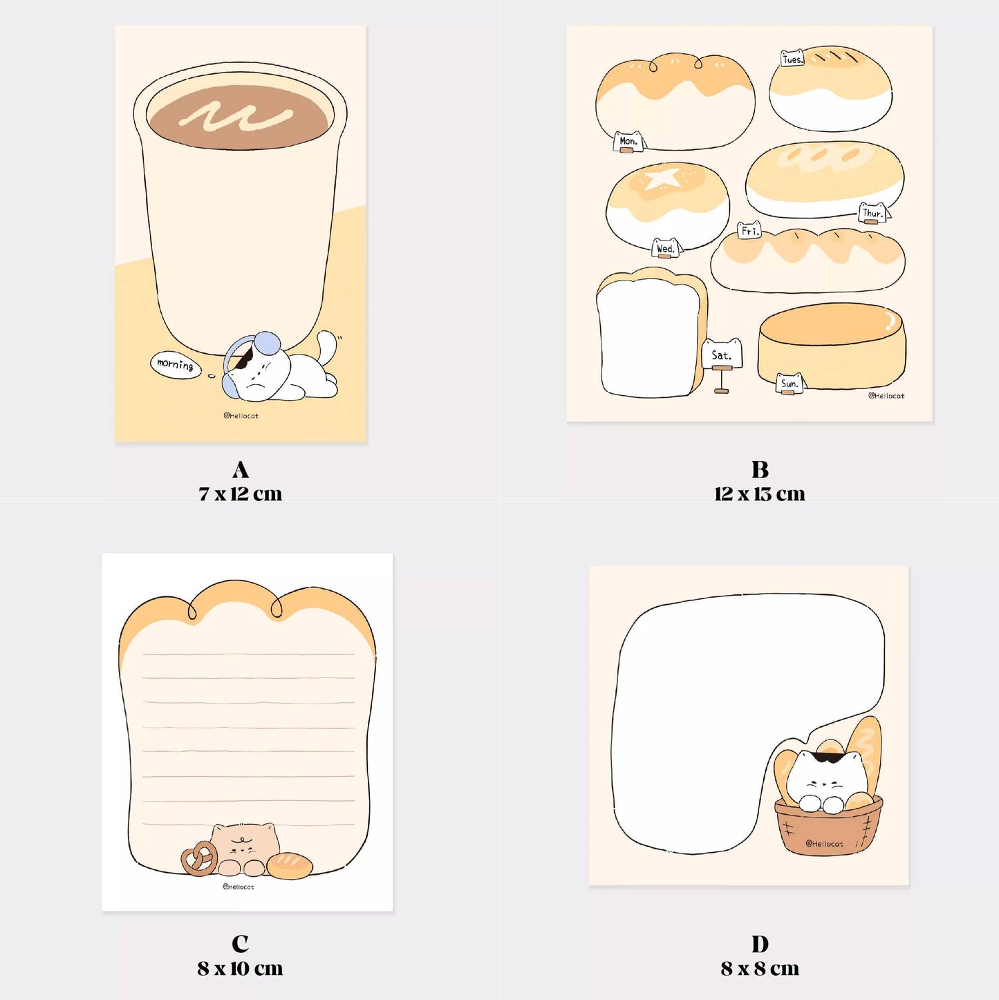 Hello Cat | Bread Cat Memo Note Pad: D