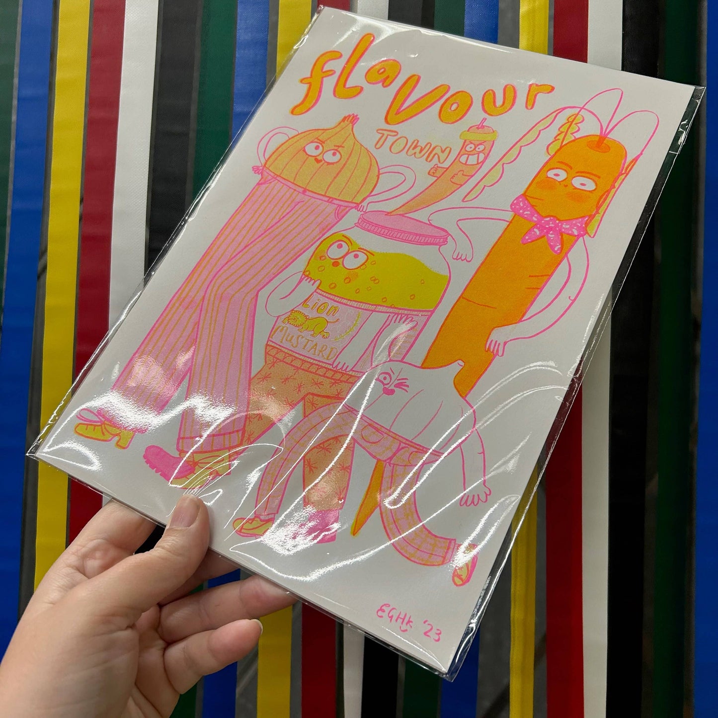 Flavour Town Neon Risograph Print Vegetable Friends A4