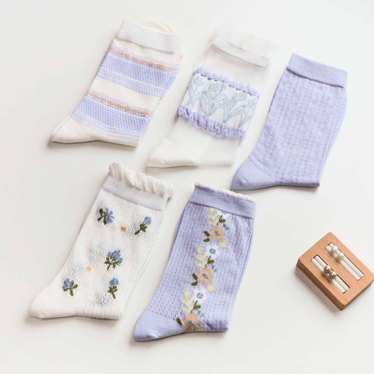 Women's Purple Floral Mesh Socks – Lightweight & Breathable: No.4