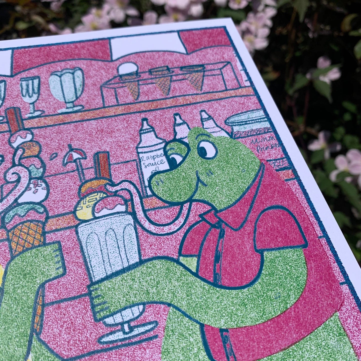 Frogs at Ice Cream Parlour Laser Printed A4 Art