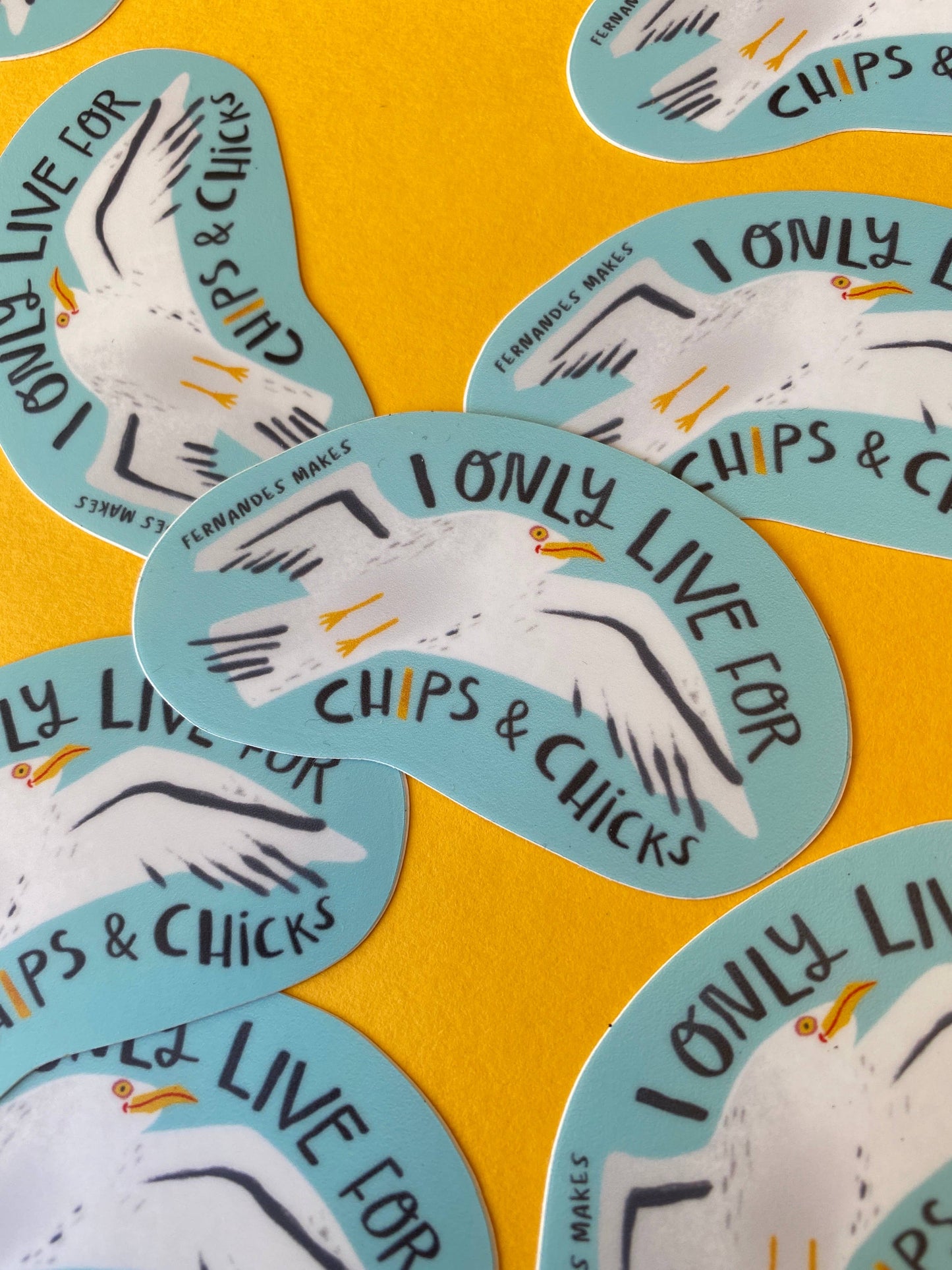 Seagull Vinyl Sticker - I only live for chips and chicks!