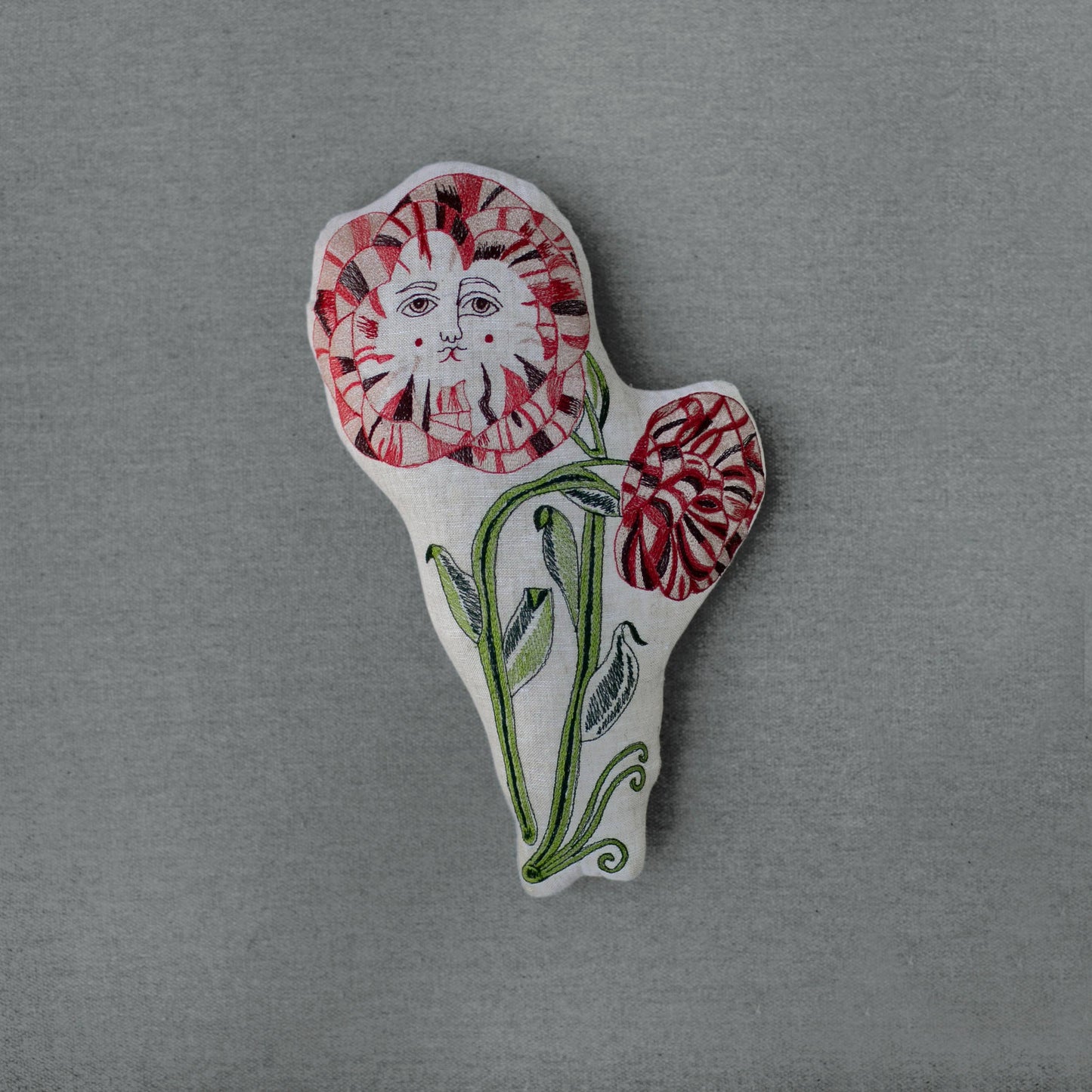 Poppies Pillow, Handmade, Cotton-filled, Embroidered Cushion