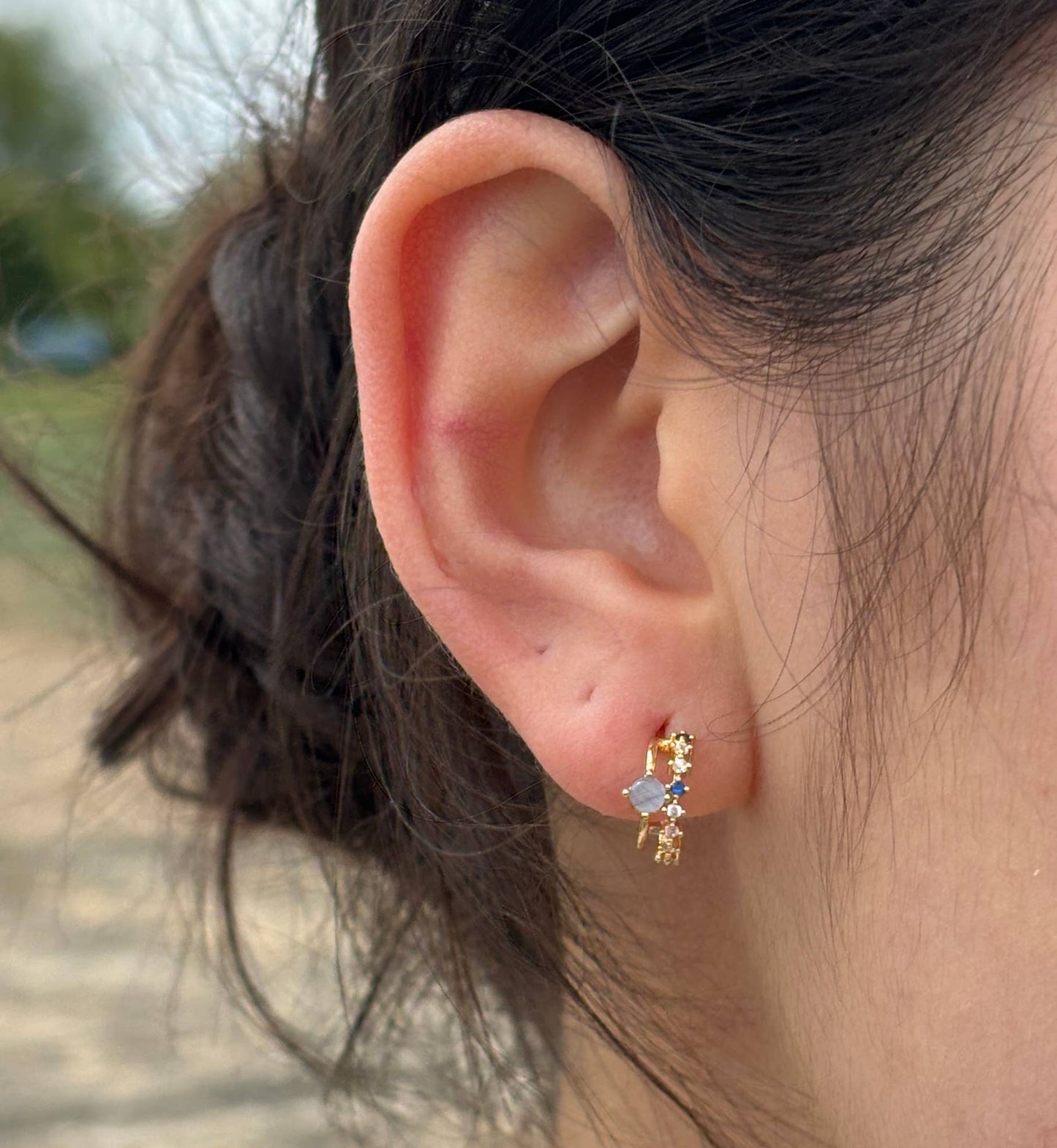 14ct Gold Plated Cats Eye Cubic Zirconia Stud Earrings