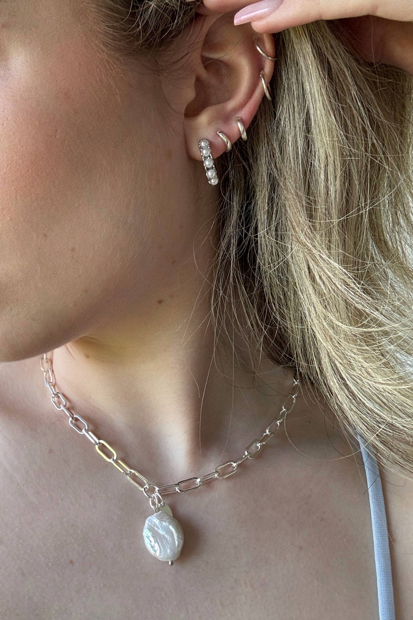Natural Freshwater Pearl Necklace in Sterling Silver or Gold: Sterling Silver Plated
