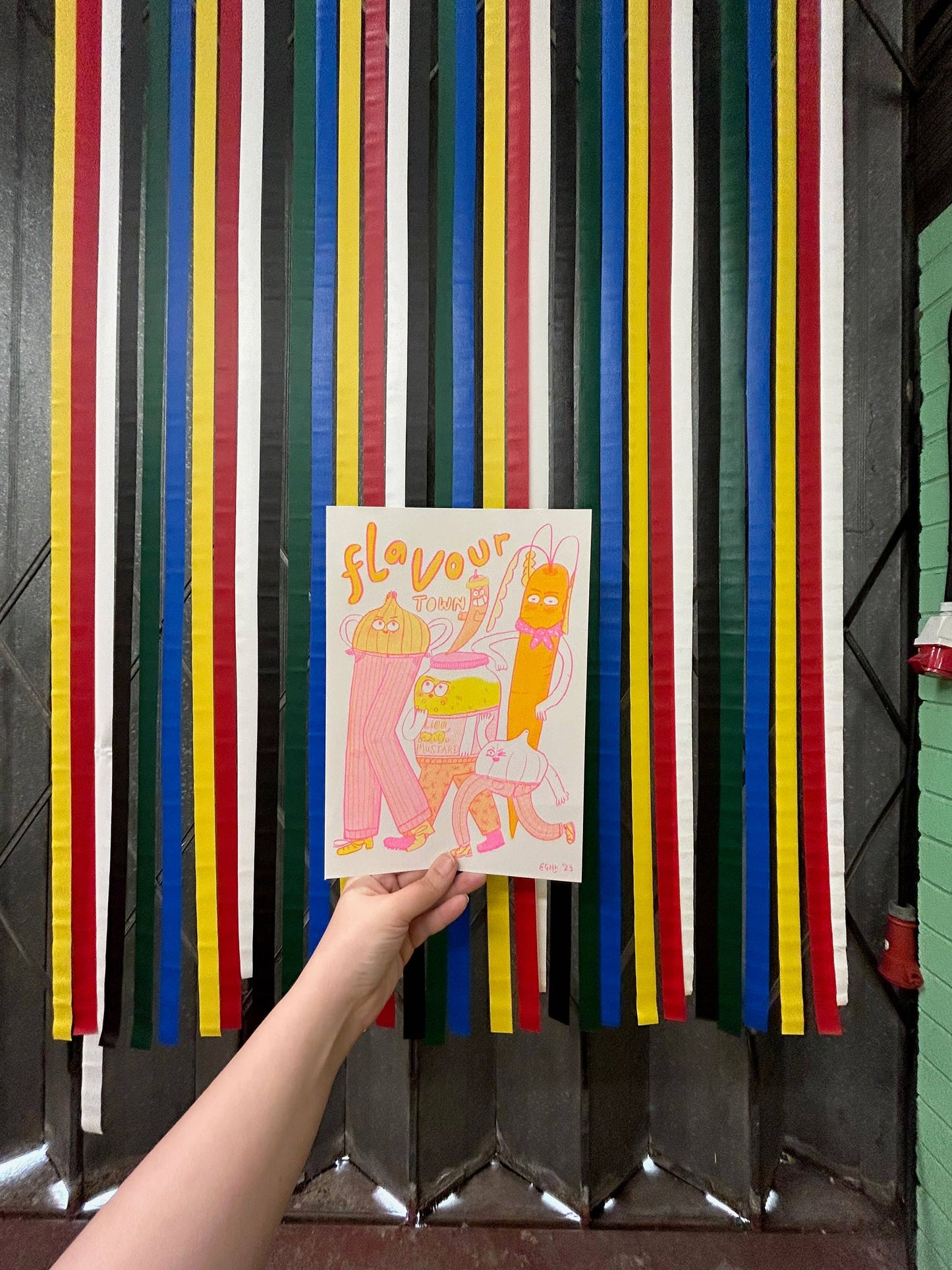 Flavour Town Neon Risograph Print Vegetable Friends A4