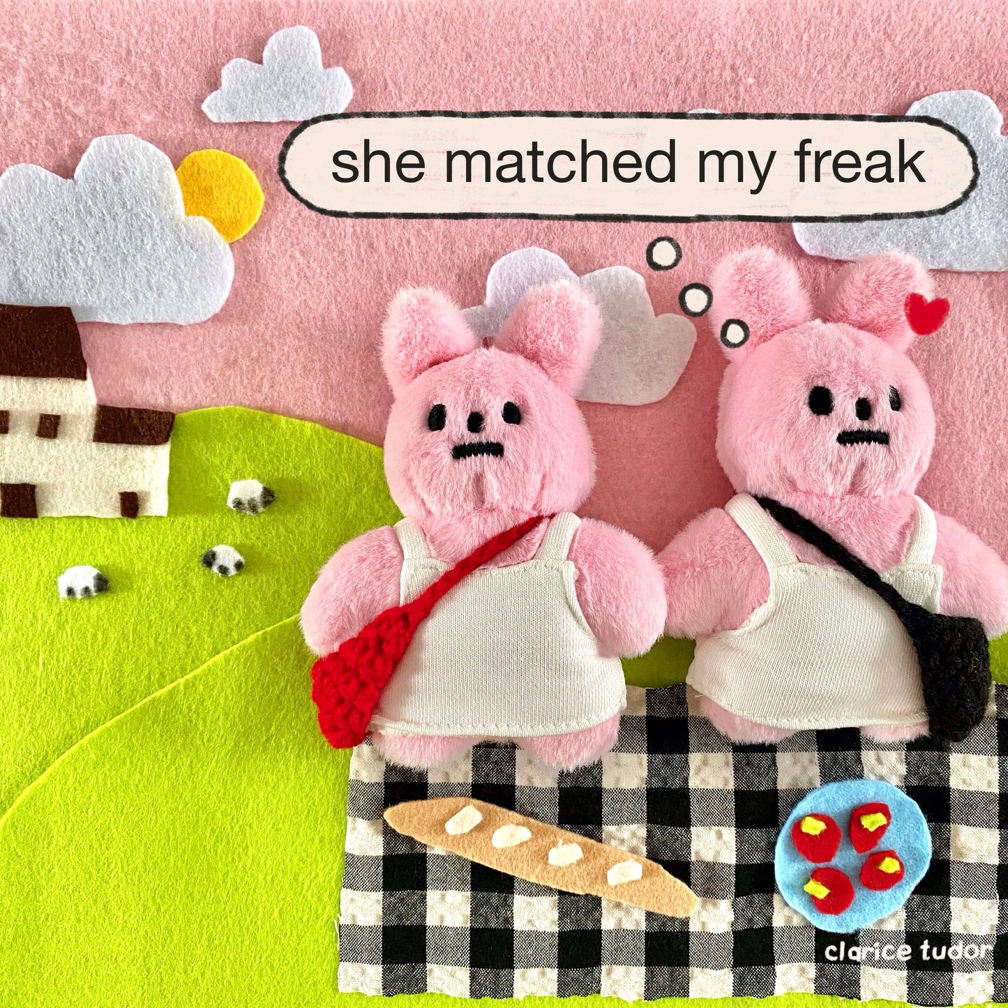 Pink Rabbit Plushie Keyring: Red