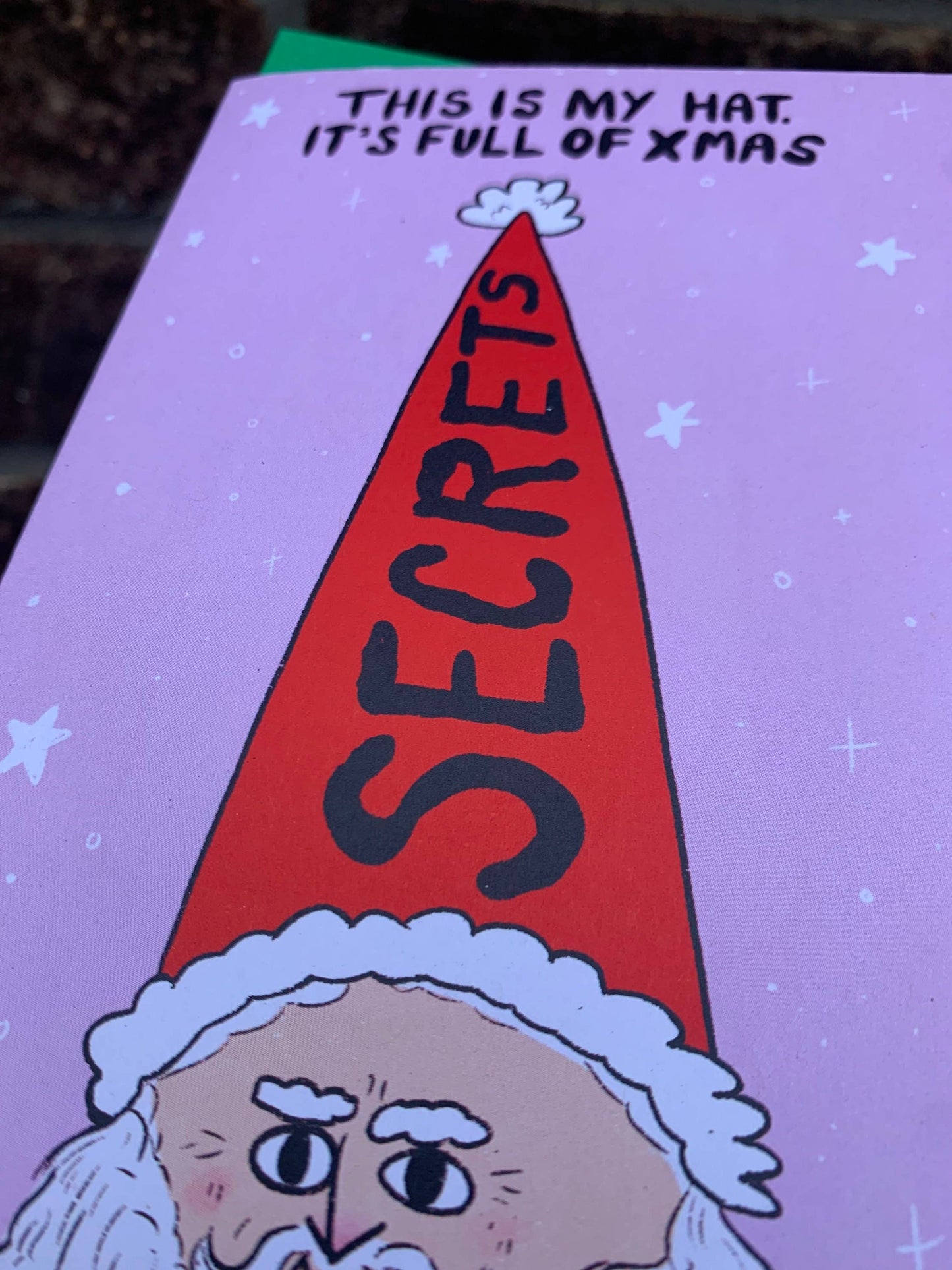 Christmas Hat Full Of Secrets Fun Holiday Greeting Card A6