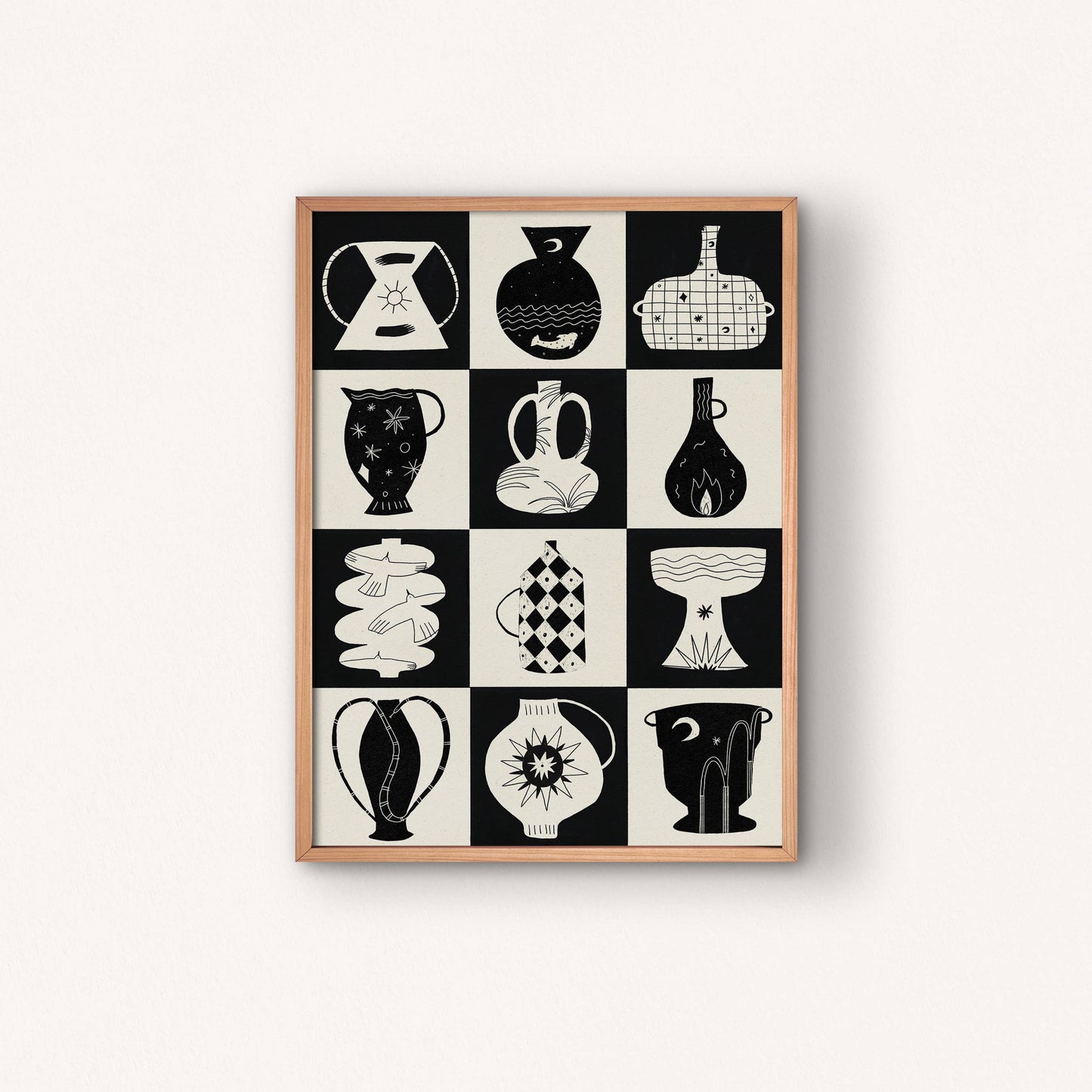 Black And White Pots A4 Art Print