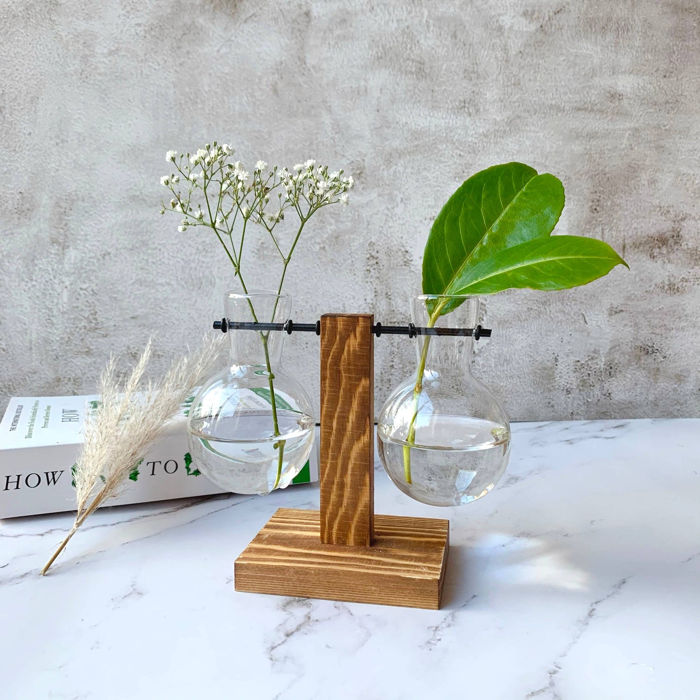 Glass Bulb Vase with Wooden Stand