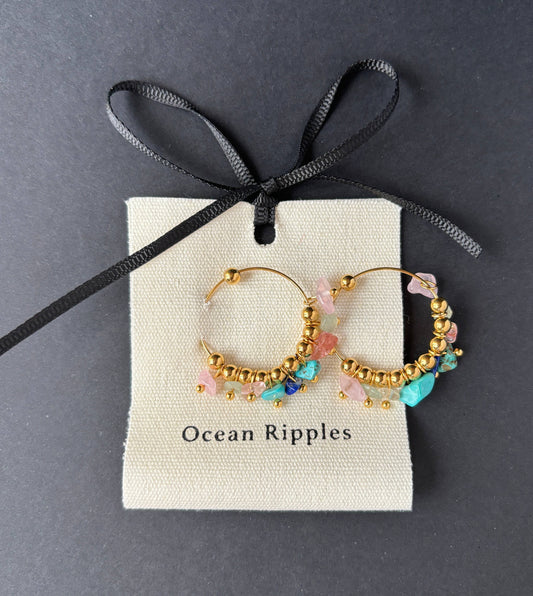 18ct Gold Plated Gemstone Cluster Hoop Earrings