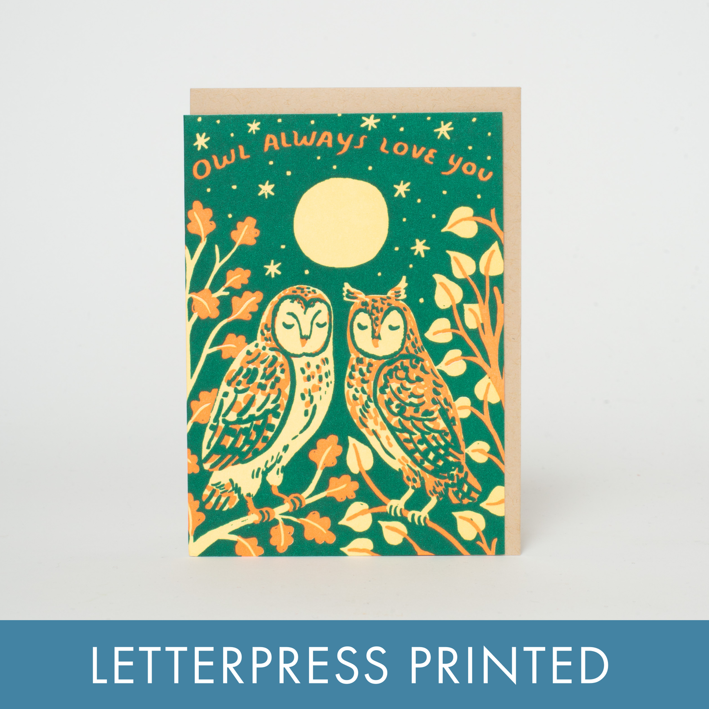 Owl Love Letterpress Greeting Card by Phoebe Wahl