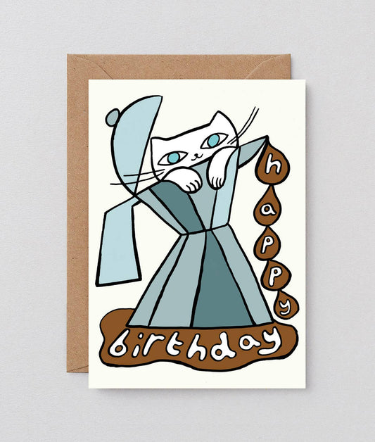 Happy Birthday Cat & Coffee' Embossed Greetings Card
