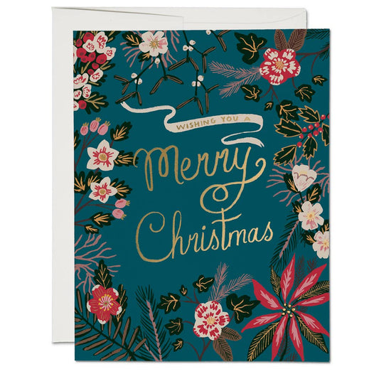Blue Flower Christmas Card