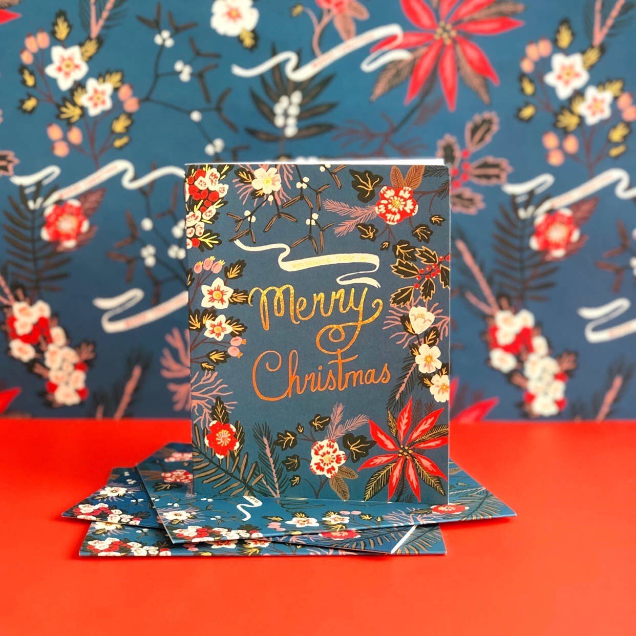 Blue Flower Christmas Card