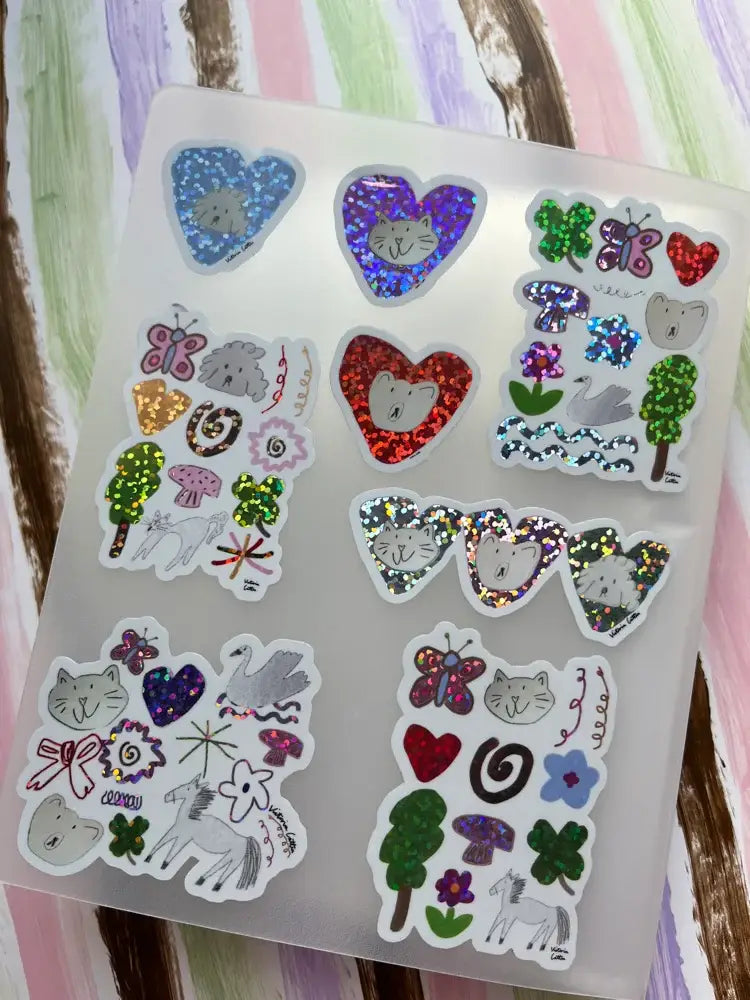 Glitter heart bear teeny tiny sticker