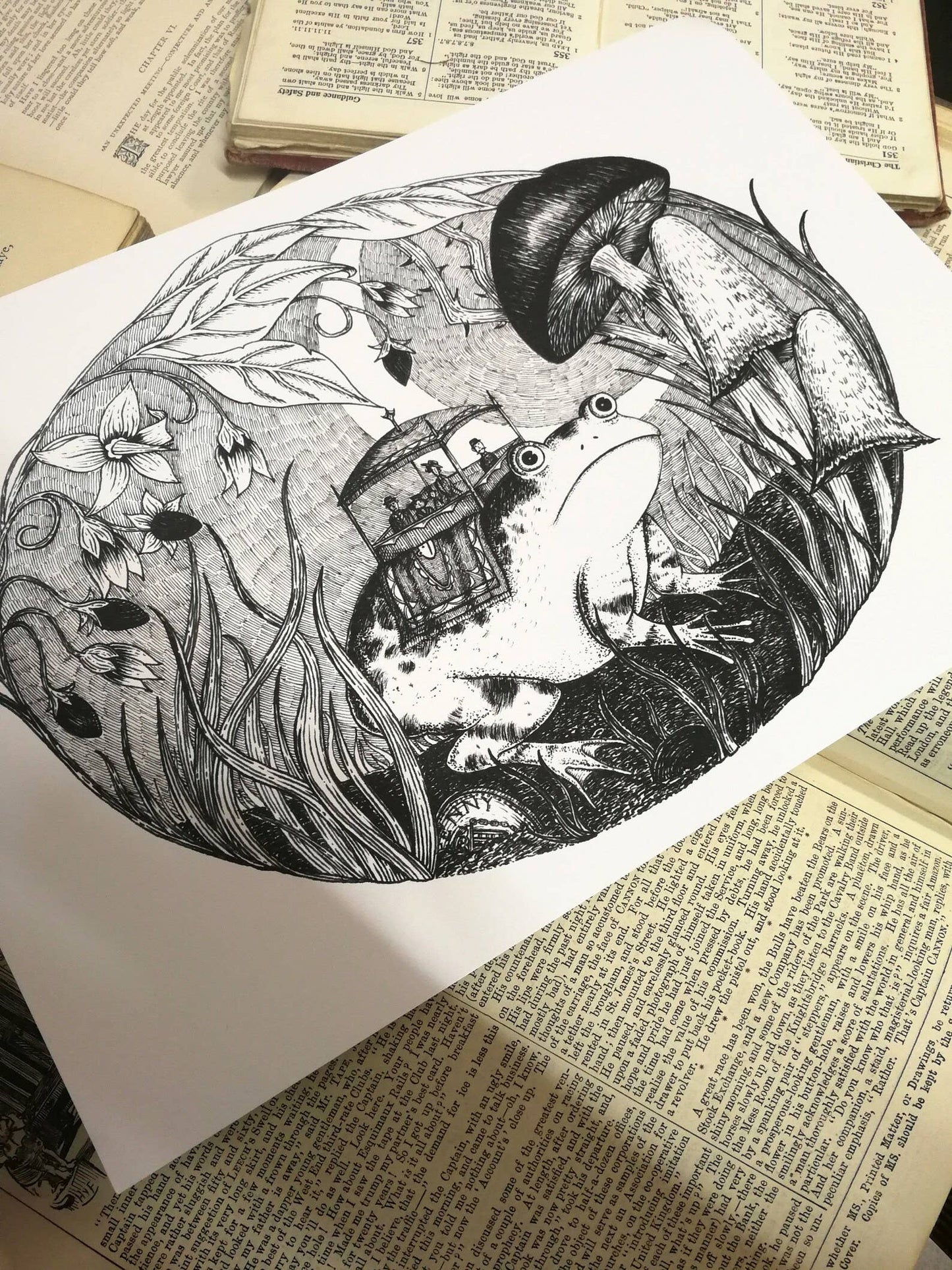 Hop On Hop Off- Fantasy Frog Art Print: A4