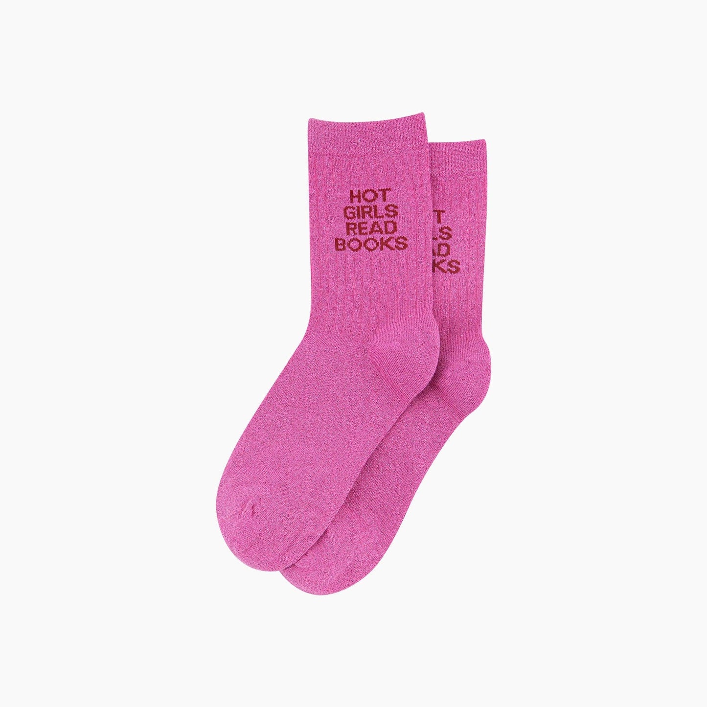 Hot Girls Read Books Combed Cotton Glitter Socks in Hot Pink: UK 3-7 | EU 36-40 | US 5-9