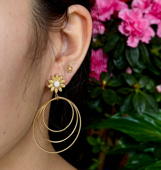 18ct Gold Plated Mother Of Pearl Triple Hoops Earrings