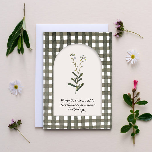'Rain With Loveliness' Birthday Arch Window Card