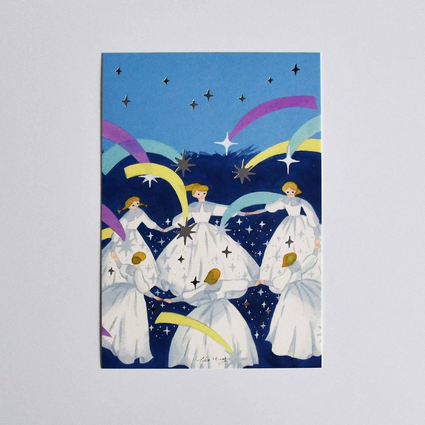 Yuka Hiragi Japanese illustrator Emboss Postcard - Collecting star