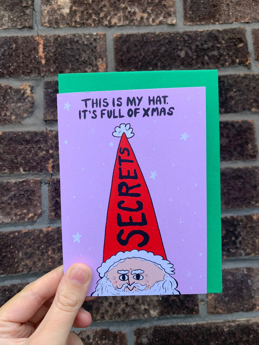 Christmas Hat Full Of Secrets Fun Holiday Greeting Card A6