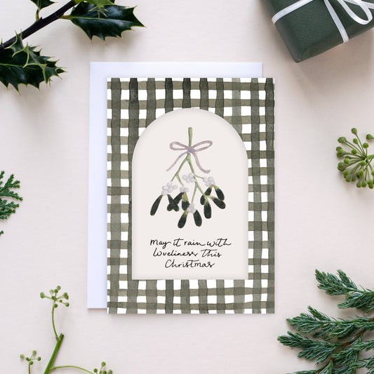 'Gingham Mistletoe' Arch Window Christmas Card