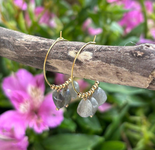 18ct Gold Plated Labradorite Cluster Hoop Earrings