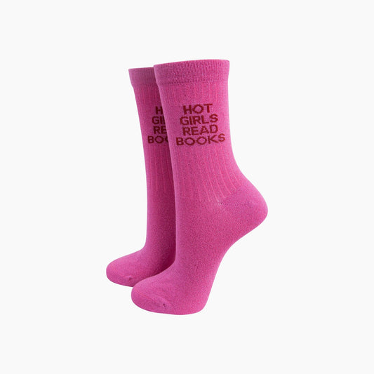 Hot Girls Read Books Combed Cotton Glitter Socks in Hot Pink: UK 3-7 | EU 36-40 | US 5-9