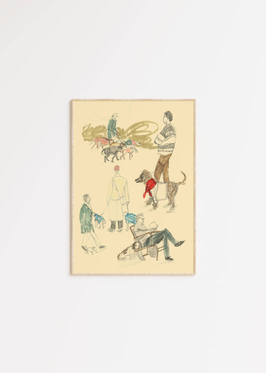 Dog Walkers At The Park Print: A4