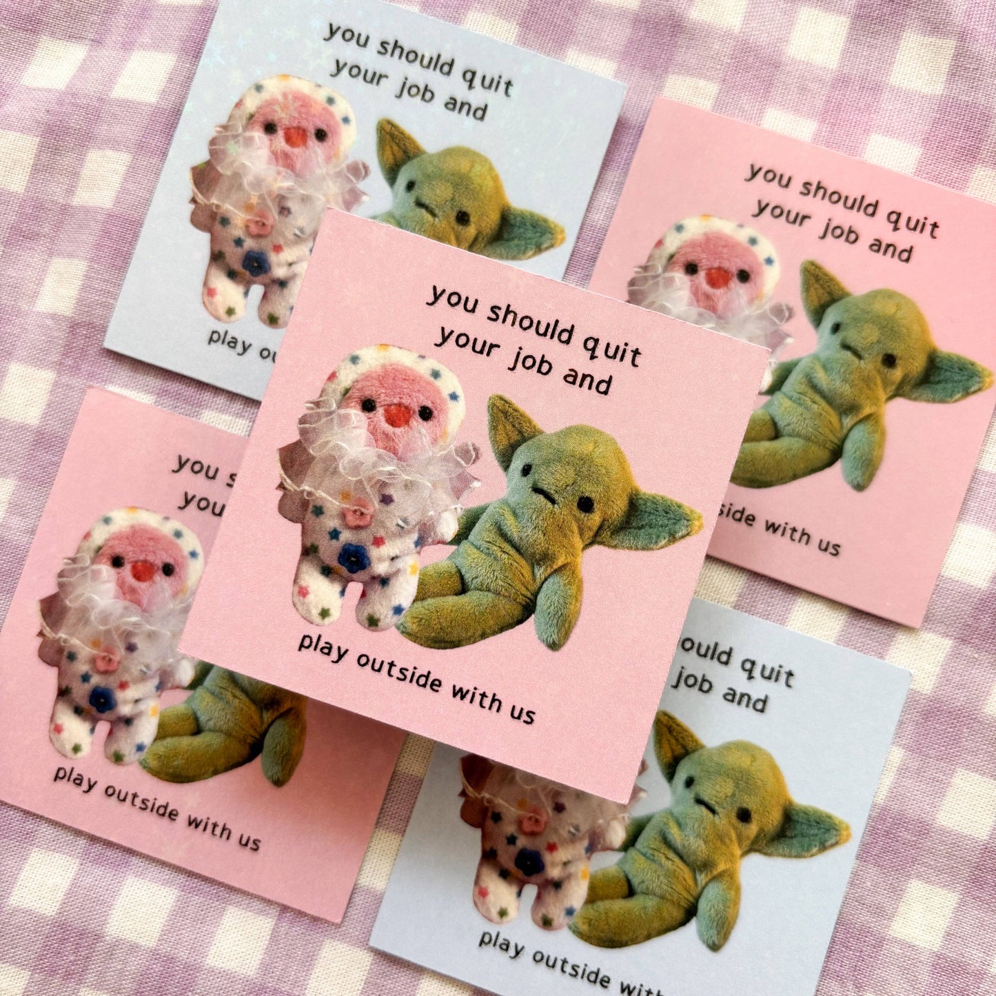'Quit your job!' Goblin and Clown Sticker.: Pink