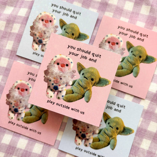 'Quit your job!' Goblin and Clown Sticker.: Pink