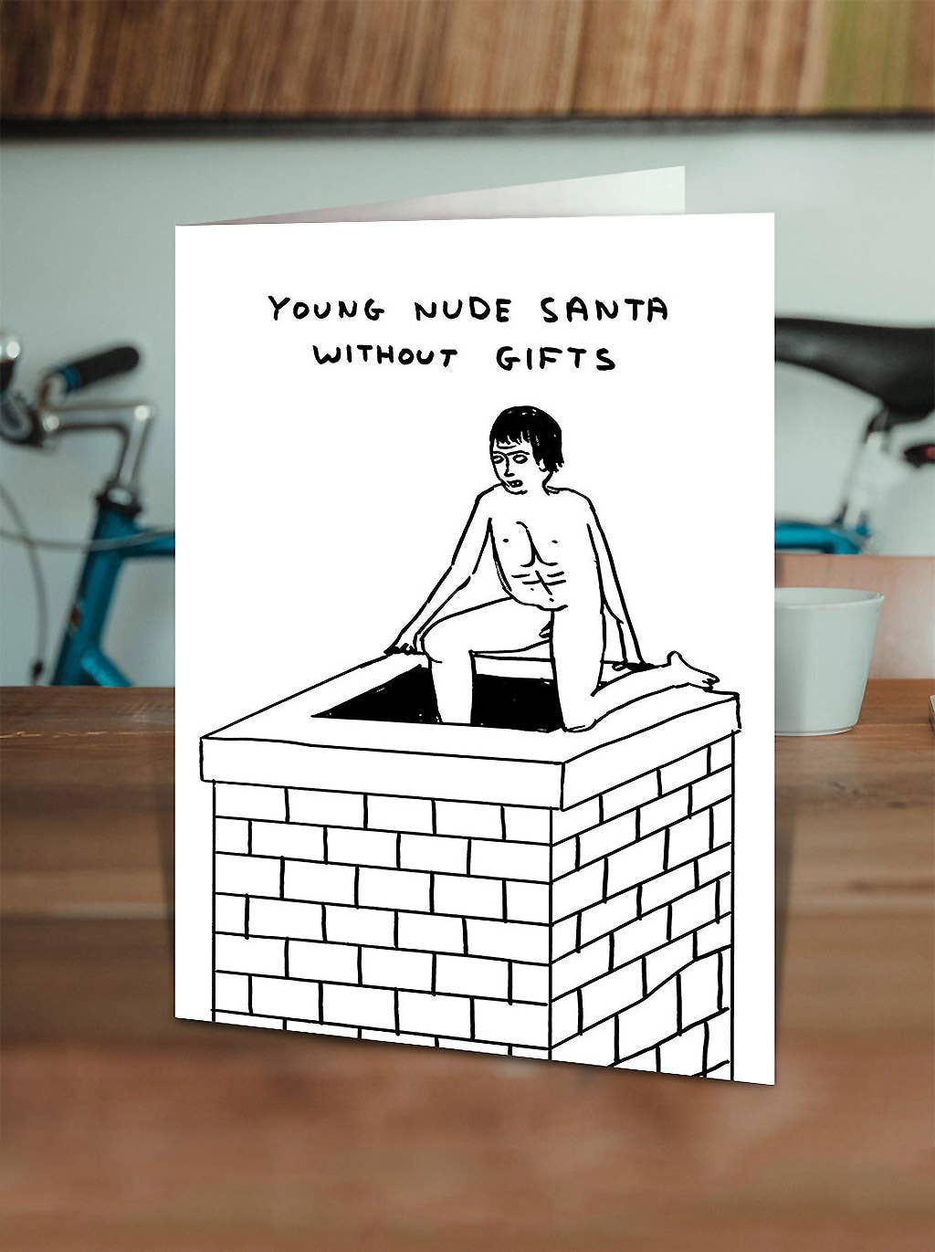 David Shrigley Funny Christmas Card - Young Nude Santa