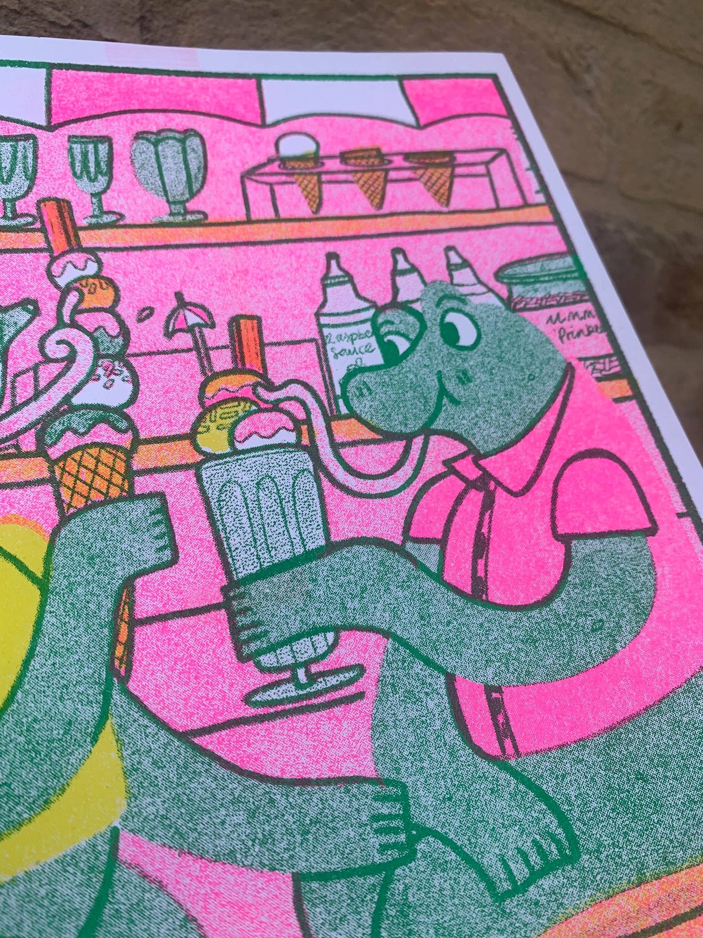 Ice Cream Parlour Frogs A4 Risograph Print