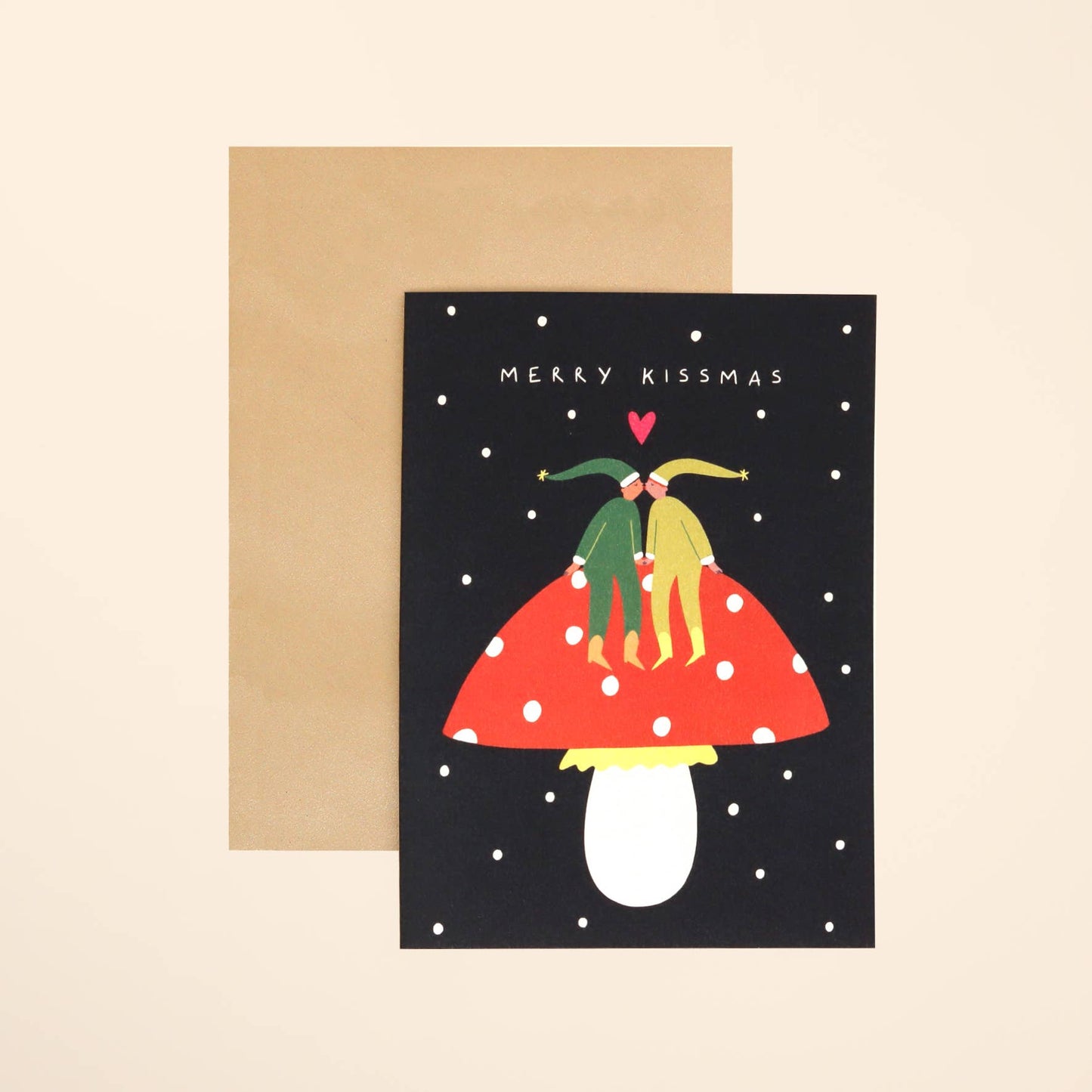 Merry Kissmas Christmas Card | Elves | Mushroom Card