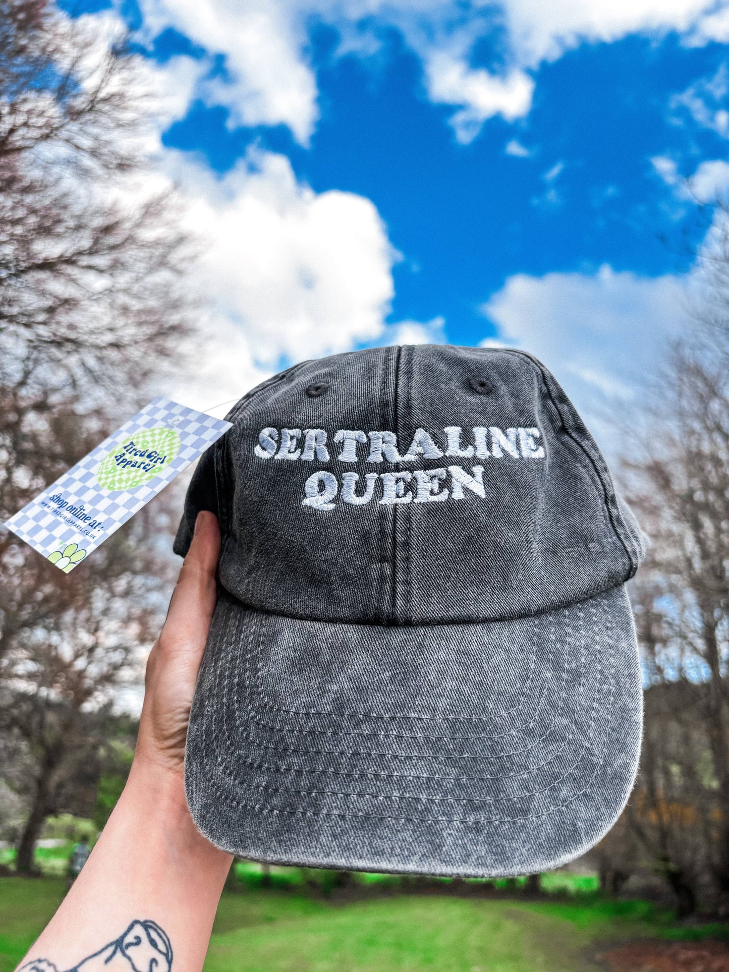 Sertraline Queen embroidered baseball cap: Acid Wash Black