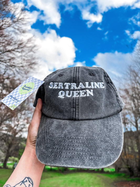 Sertraline Queen embroidered baseball cap: Acid Wash Black